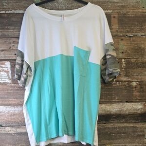 Watermelon Colorblock T-Shirt with Camo Sleeves, Size 3X, NWOT